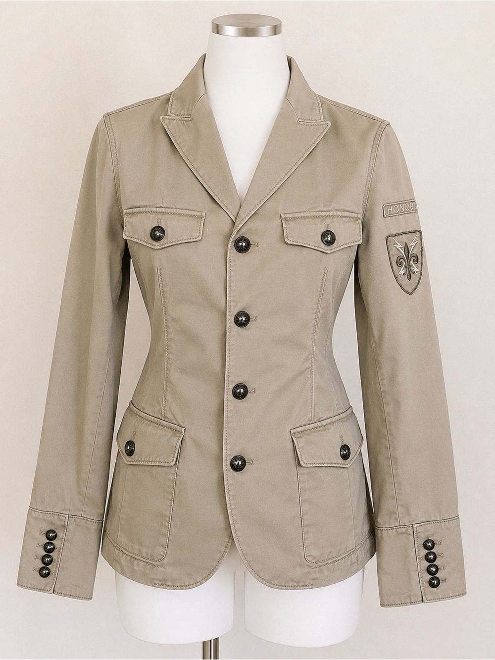 Express Military Utility Blazer Jacket Khaki Tan Honor Patch Size Small